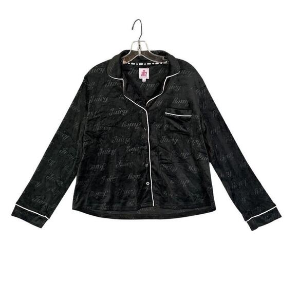 Juicy Couture Other - Juicy Couture Velour Pajama Top Women Size L Black Long Sleeve Cozy Soft Y2K